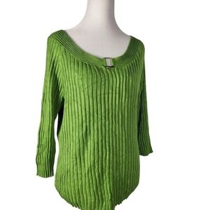 BHS Vibrant Green Ribbed Blouse with Long Sleeves‎ Size 14